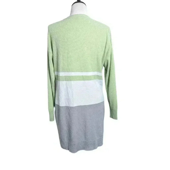 Womens Open Front Cardigan Knit Sweater with Pockets White Green & Gray Size Med - Picture 5 of 10